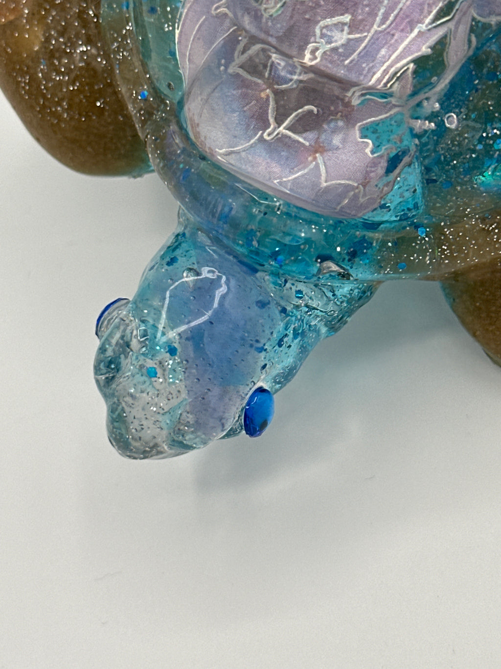 Sea turtle small 5 inches long/color aqua/fish head/jelly fish / weight 5.7 ounces /item 303