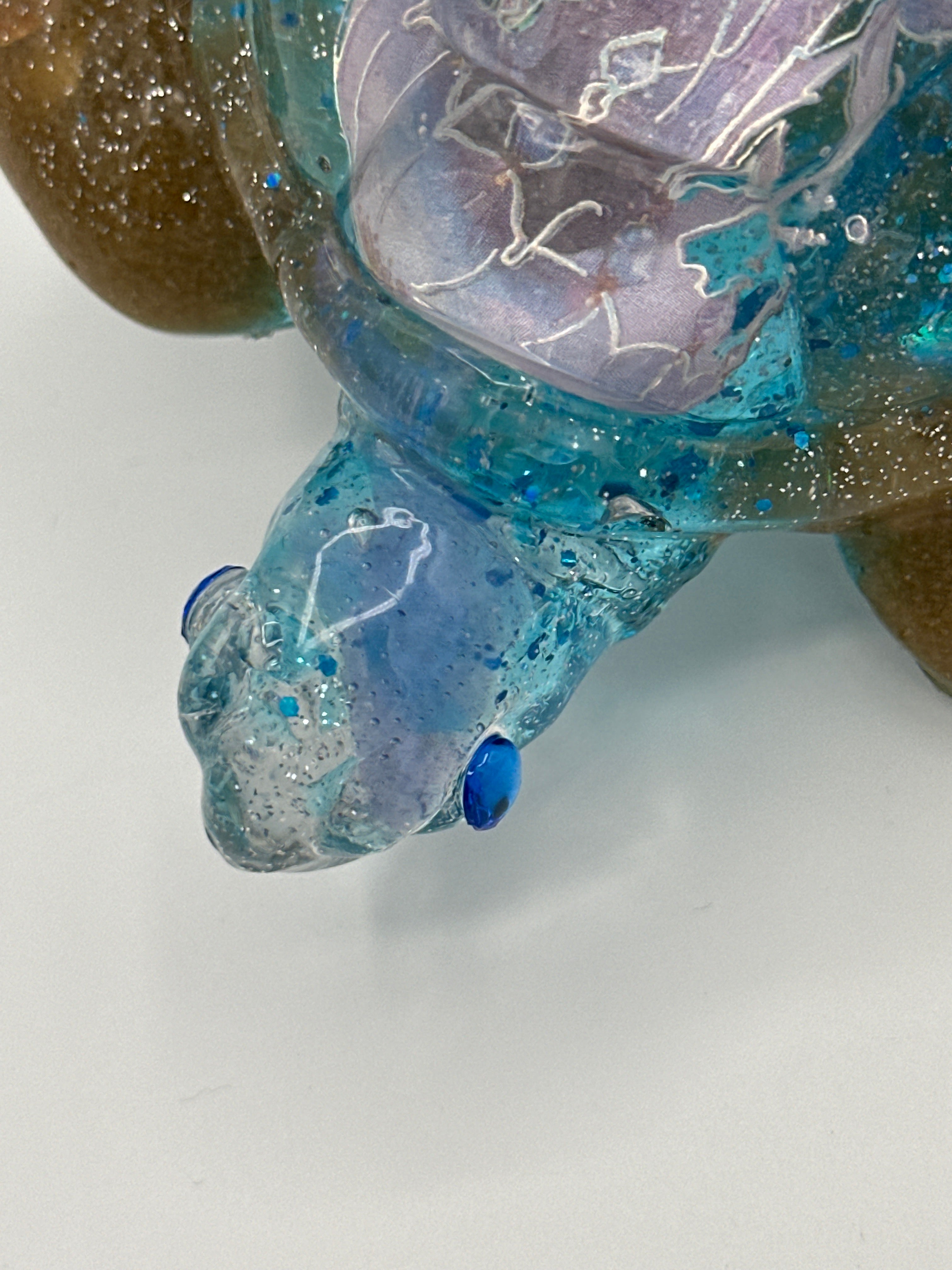 Sea turtle small 5 inches long/color aqua/fish head/jelly fish / weight 5.7 ounces /item 303
