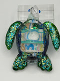 Sea turtle small 5 inches long/color aqua/ glitter /Smile camera/ Seascape/weight 5.9 ounces item 301