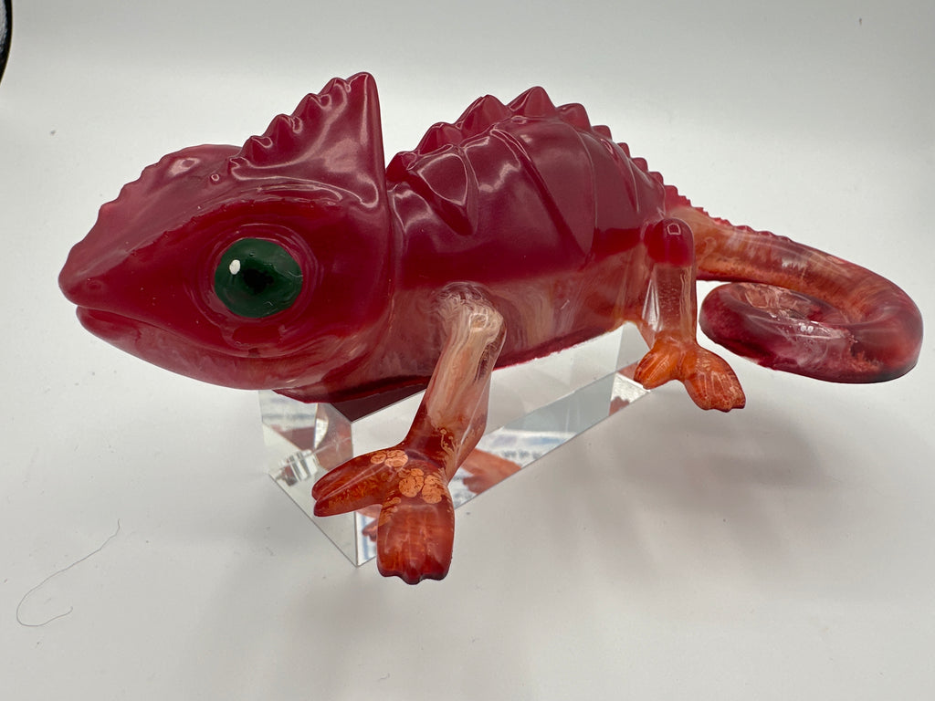 Gecko / red and orange/ hand painted eyes