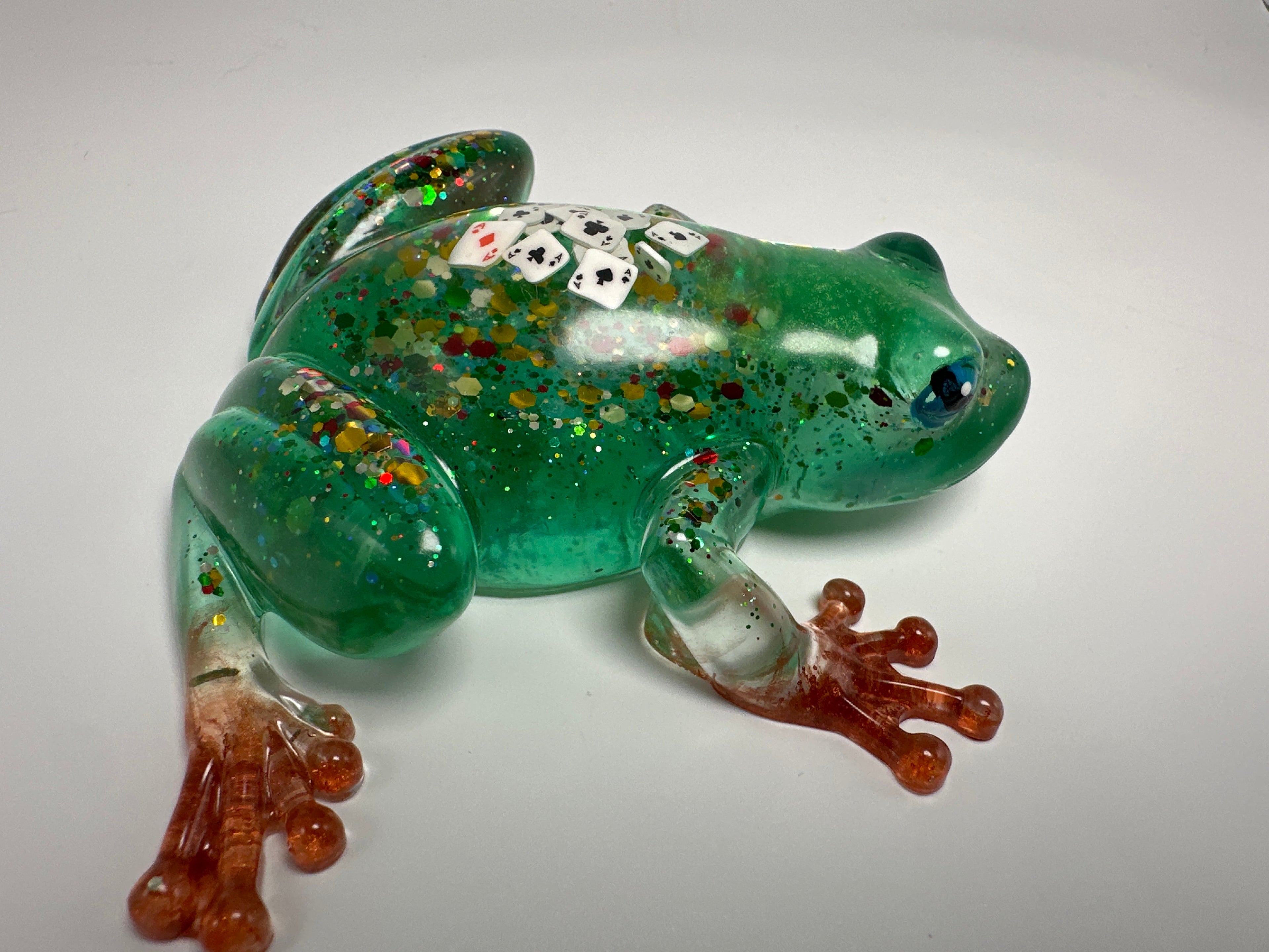 Frog Fancy / green / playing cards / painted eyes. Item 252