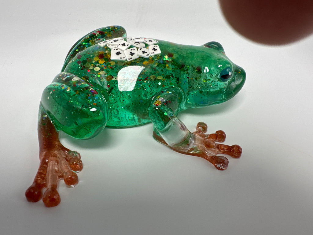 Frog Fancy / green / playing cards / painted eyes. Item 251