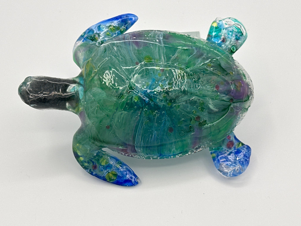 Sea turtle medium 6 inches long/color aqua/Sea shells/ weight 8.9 ounces /item 189