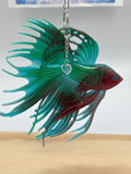 Beta fish mobile/6 inches / multicolor greens and red/Heart charm/item number 119