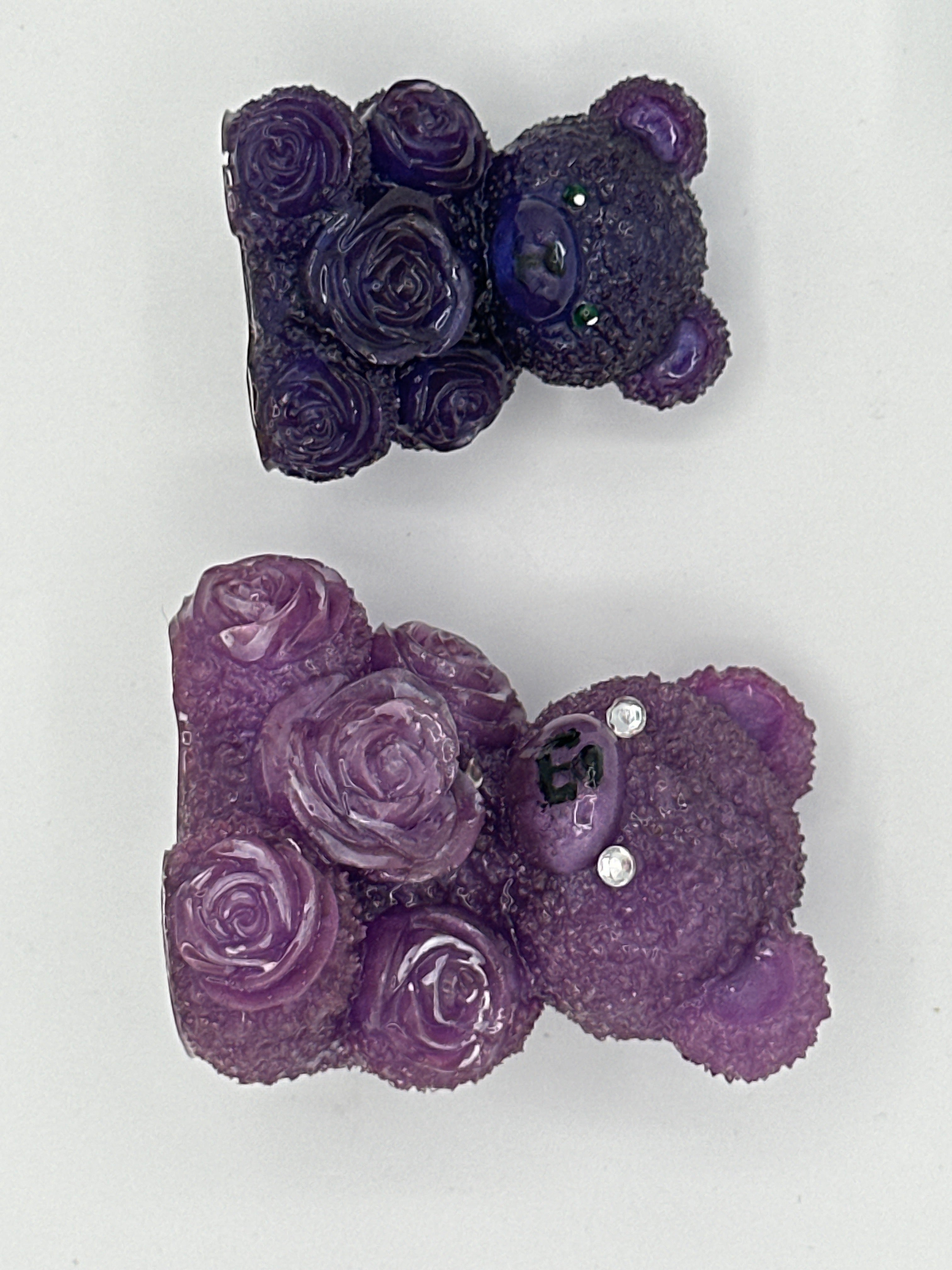 Bear Friends with roses, Set of 2 / purple