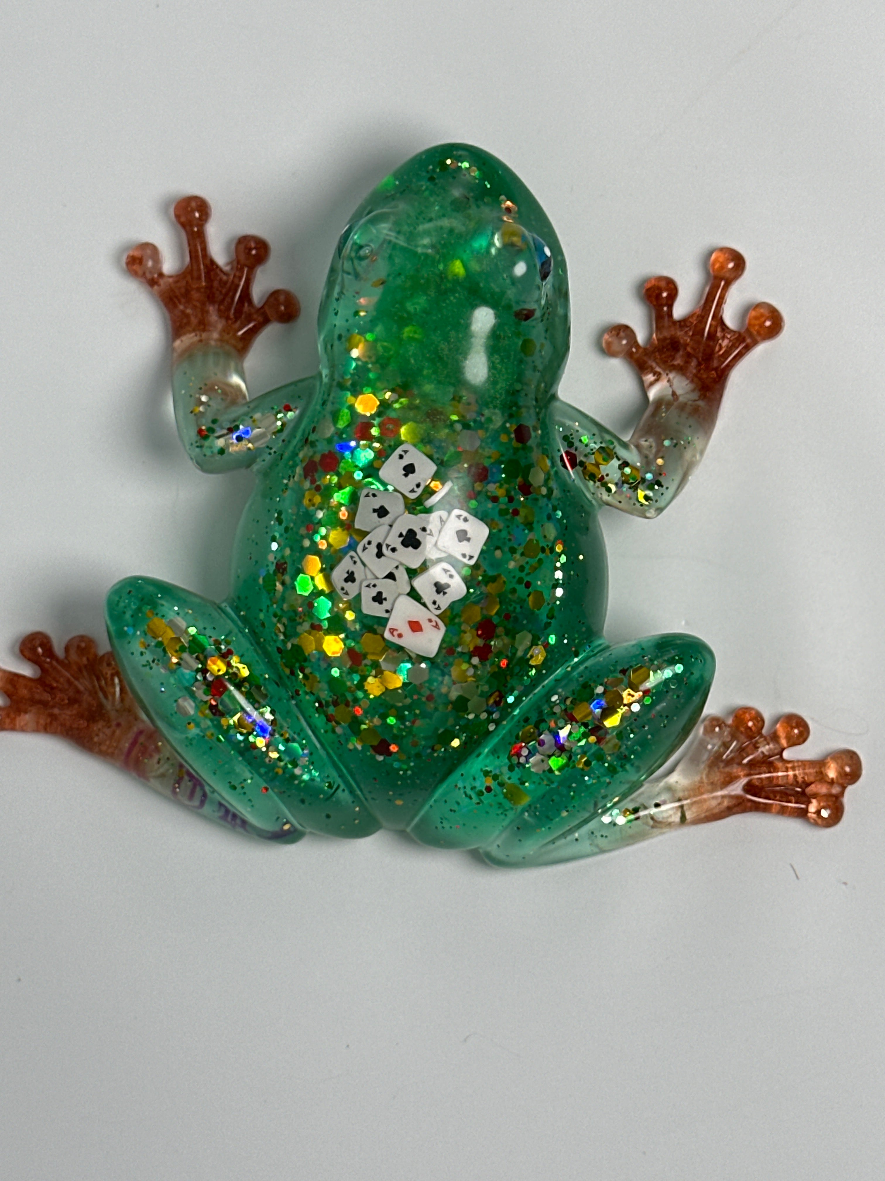 Frog Fancy / green / playing cards / painted eyes. Item 252