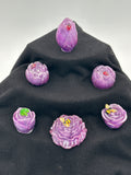 Roses/ purple, white tipped, bumblebees, frog ladybug/item one