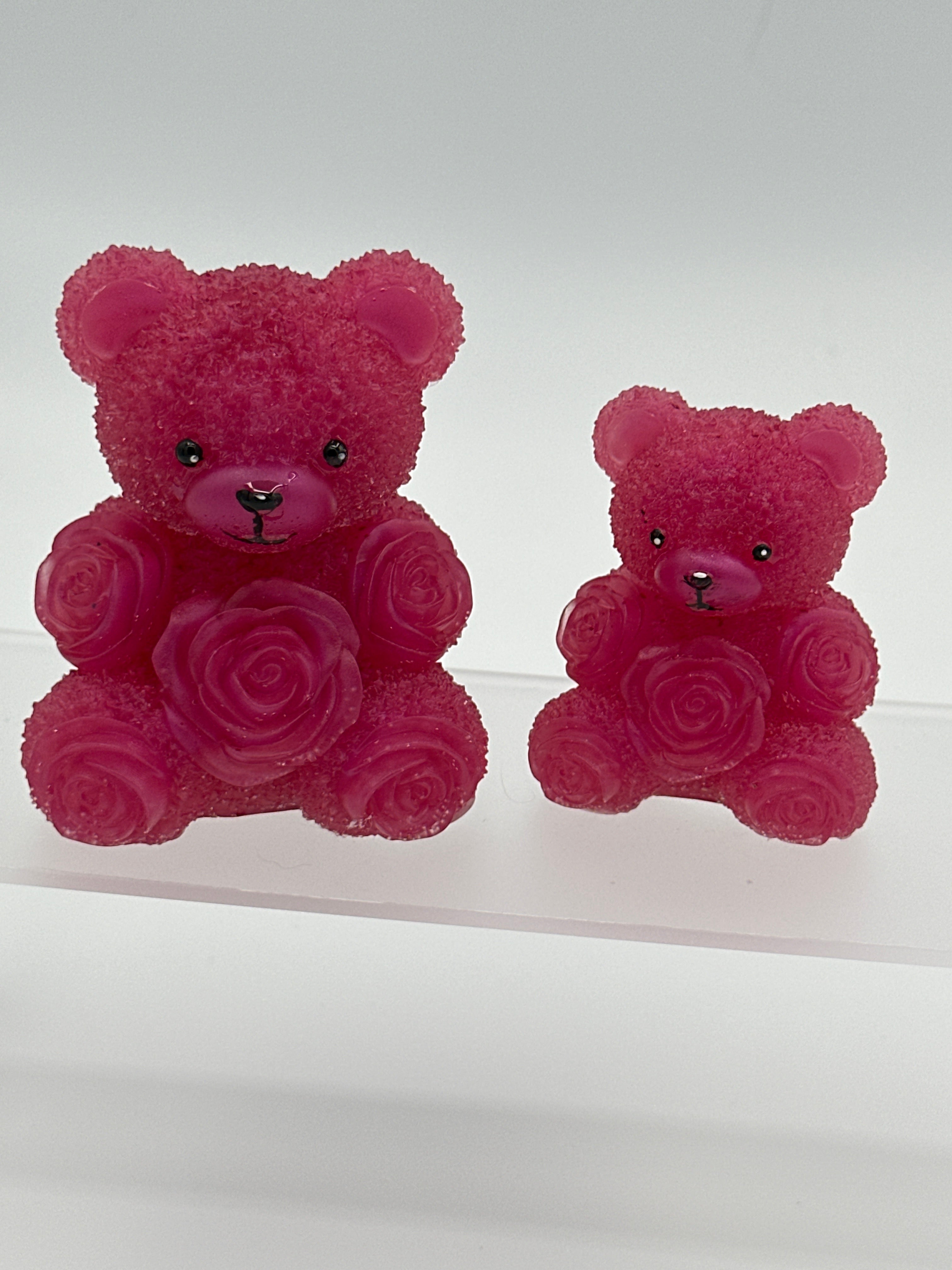Bears with ribbon roses. Larger pink is 3” smaller pink is 2.25” Item 139and Item 146