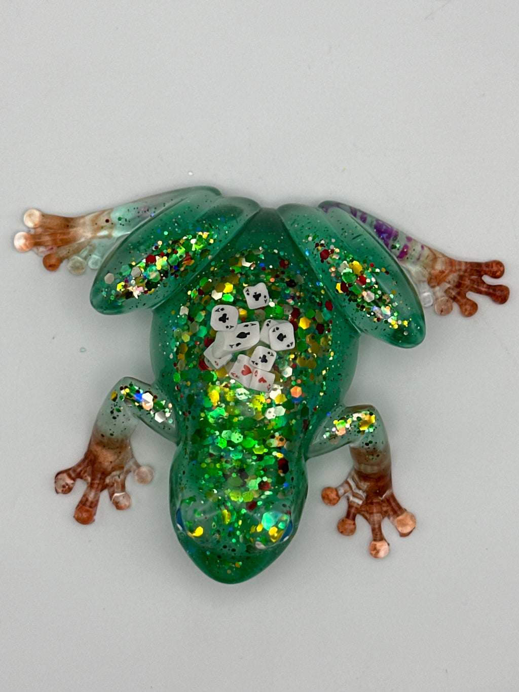 Frog fancy green with playing cards and glitter item #253