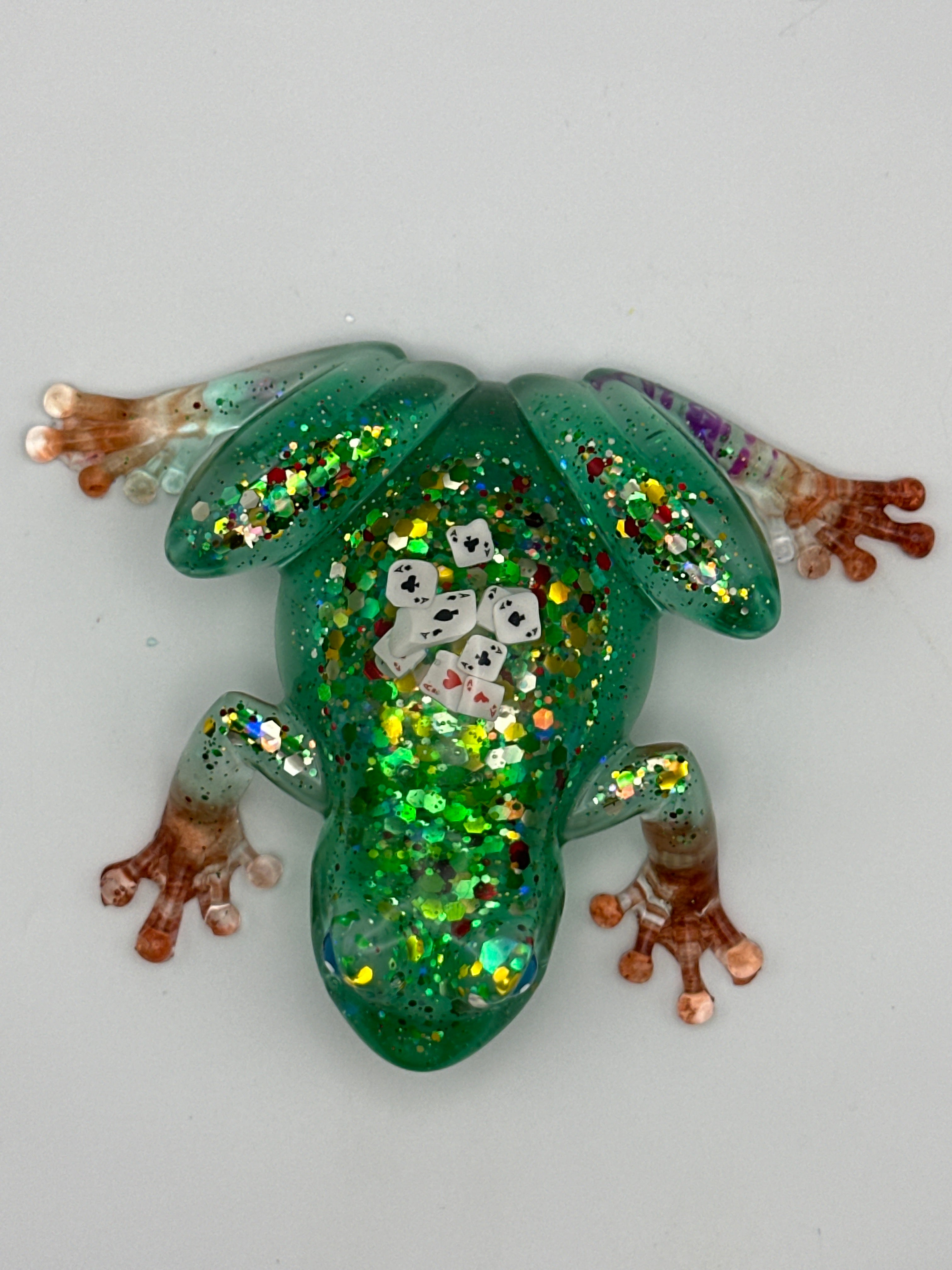 Frog fancy green with playing cards and glitter item #253