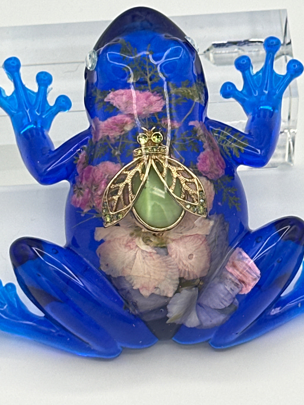 Frog Fancy/royal blue/floral/green brooch/diamond eyes/item 315