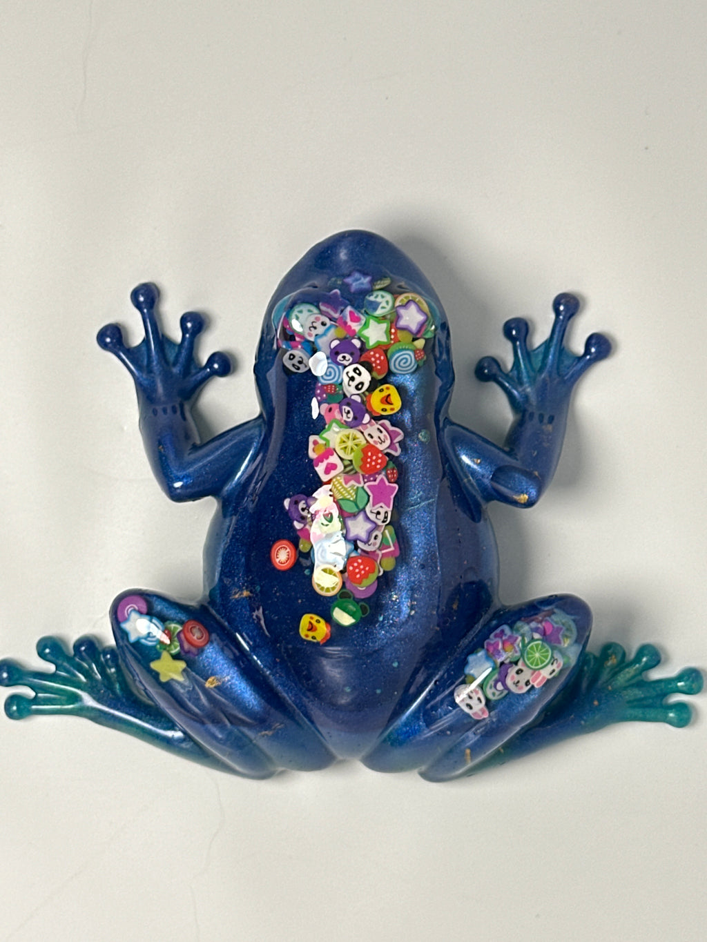 Frog Fancy blue with confetti/ Positive VIBES on underbelly. Item 52