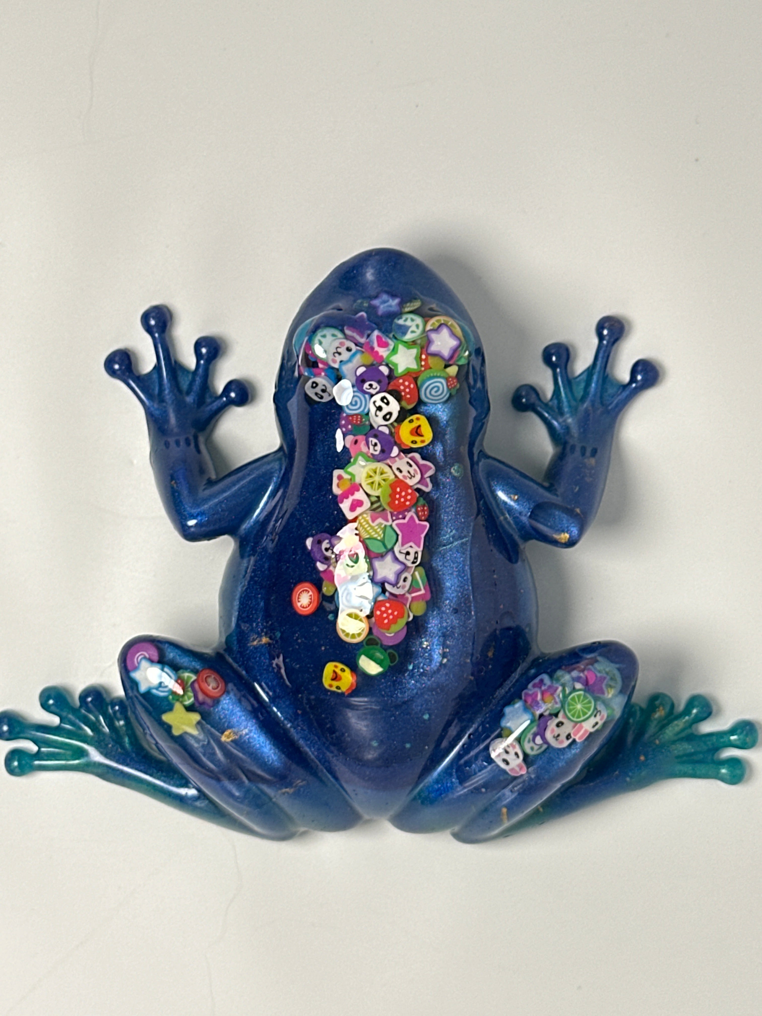 Frog Fancy blue with confetti/ Positive VIBES on underbelly. Item 52