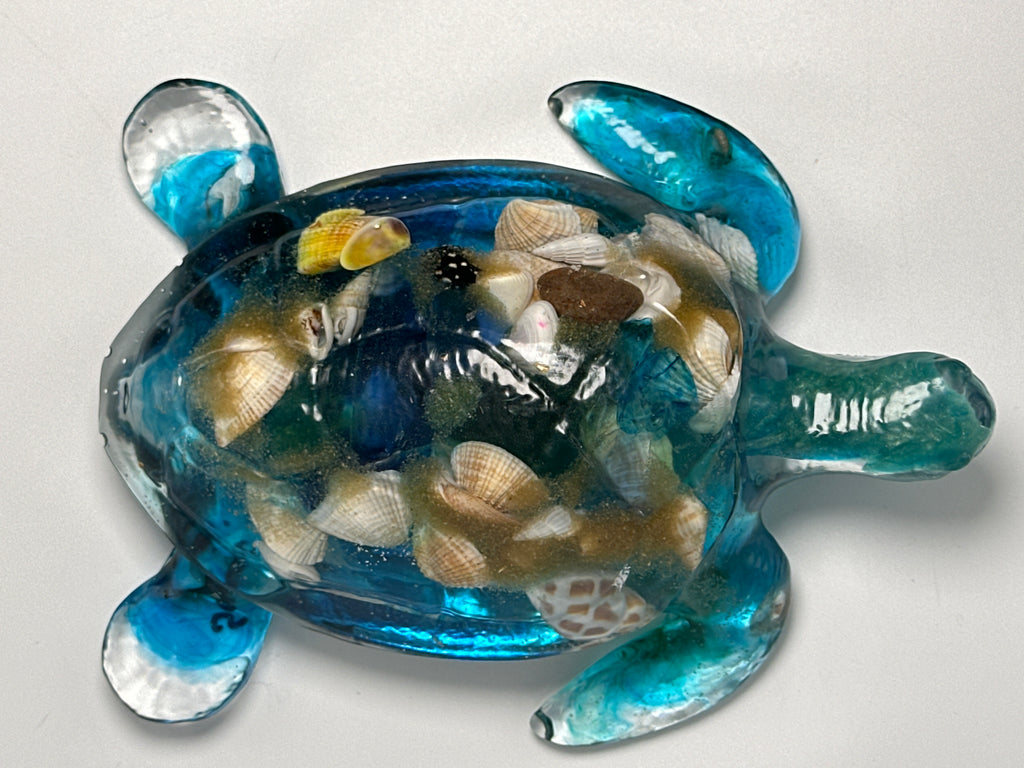 Sea Turtle blue/ 6 inch /sea shell/ fish head. Item 1