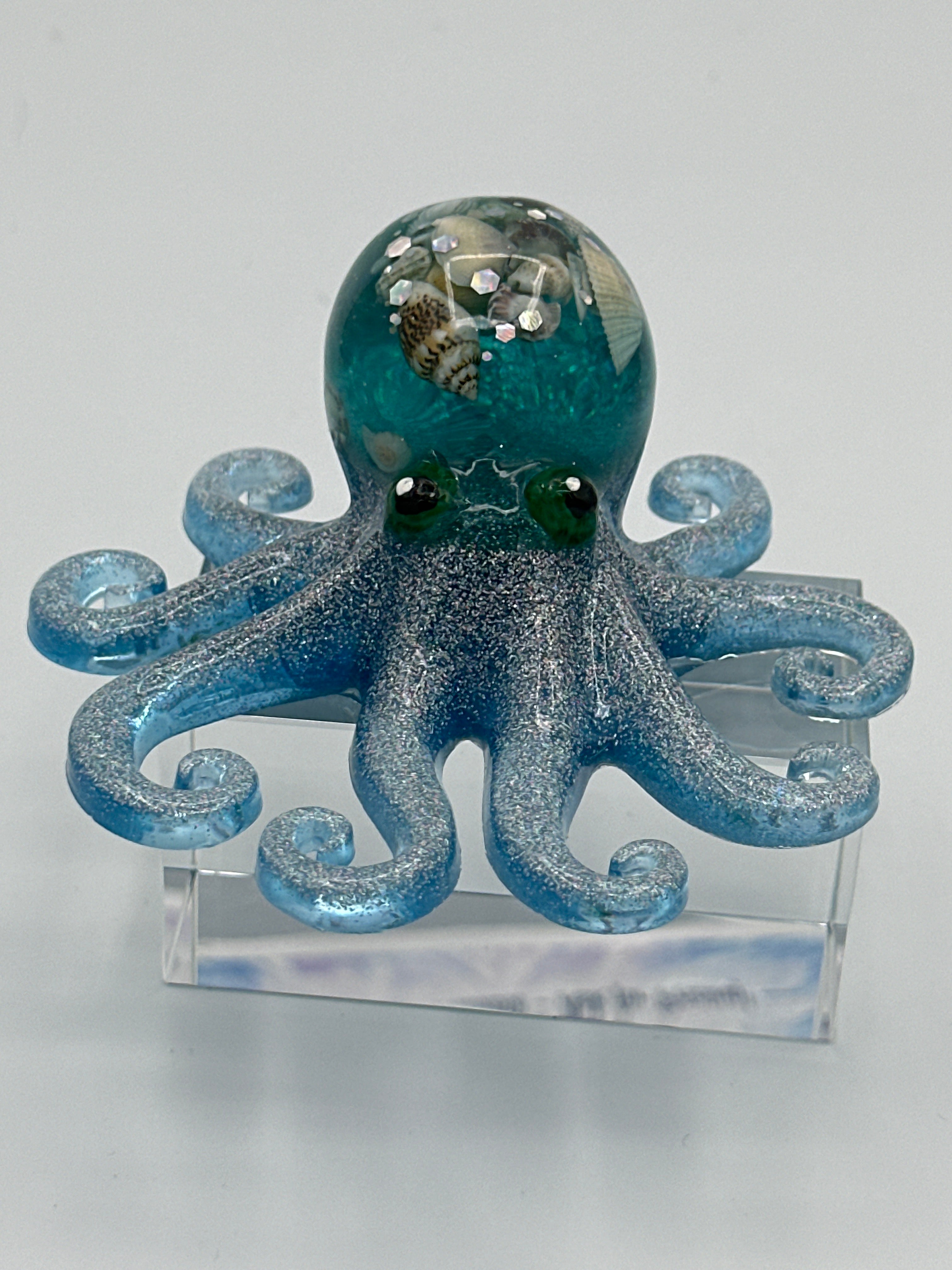 Octopus/teal/silver glitter/shells in head/item number 127