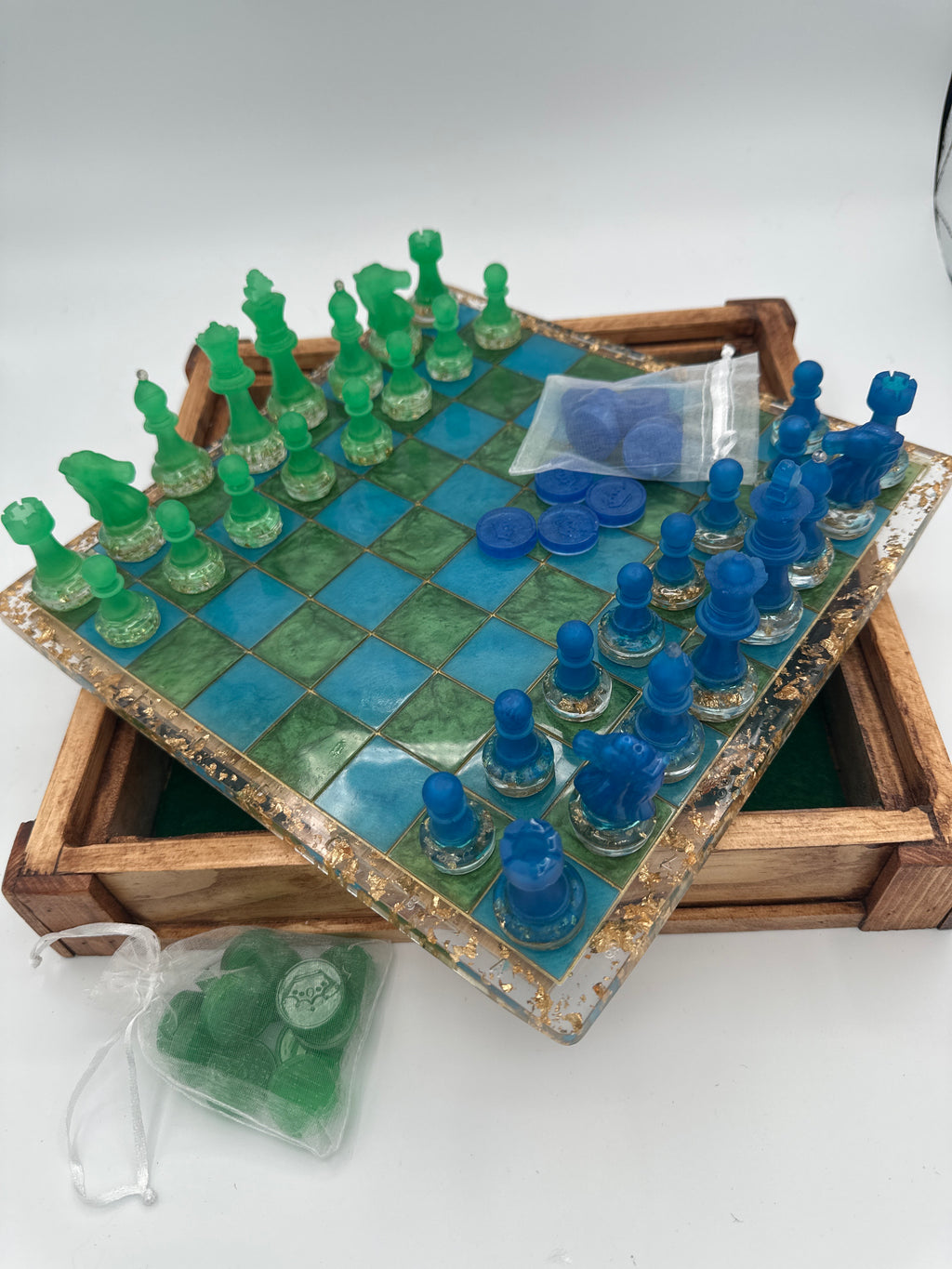 Chessboard small / Teal  and Green / Weight 4lbs / Item 278