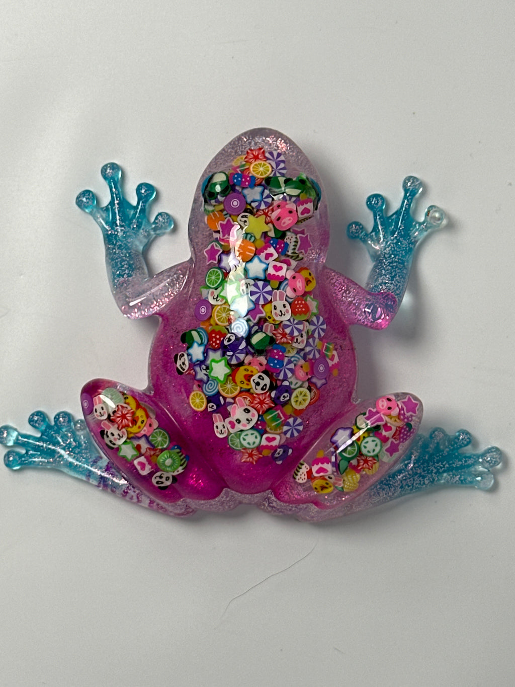 Frog Fancy clear / pink /confetti / painted eyes. Happy life belly. Item 206