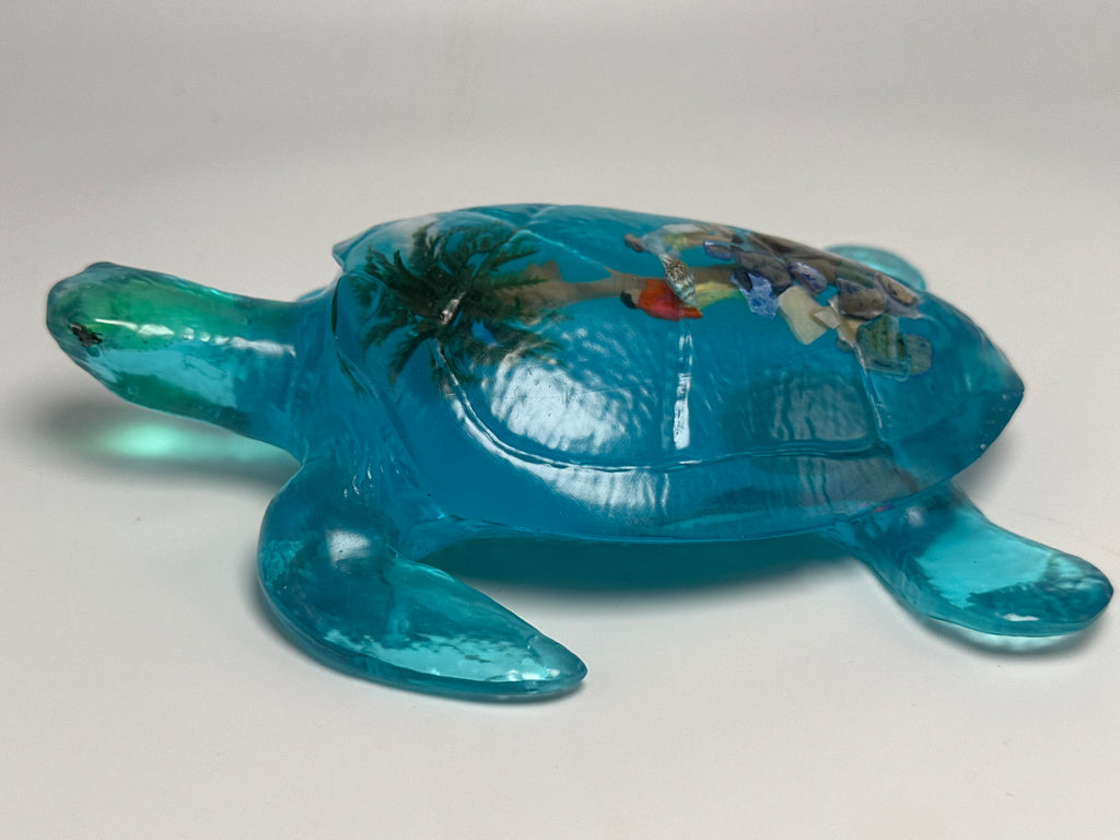 Sea Turtle , Aqua blue/6 inch / palm tree/people Item 237