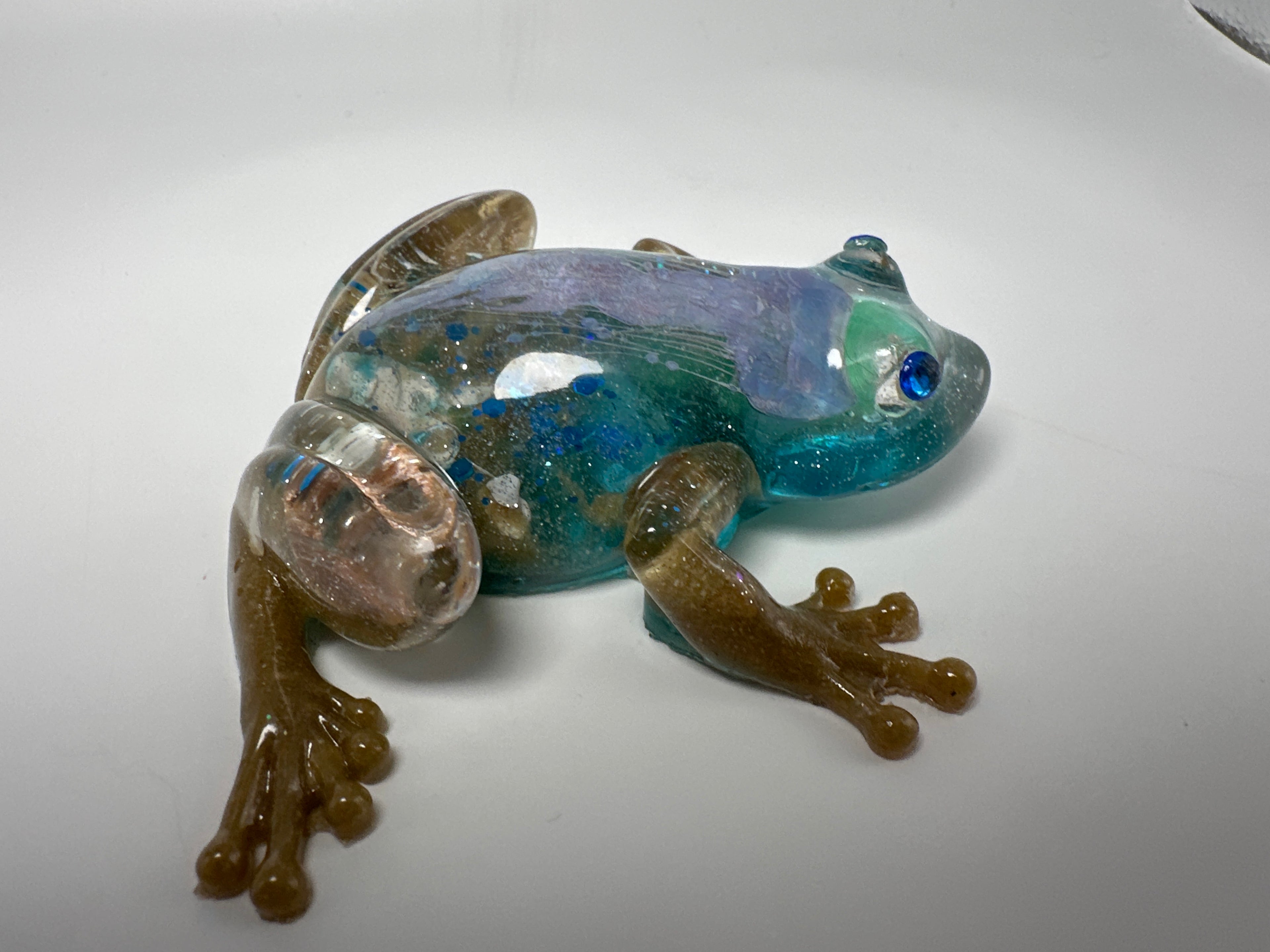 Frog fancy/sand feet clear, aqua sparkle jellyfish fish in the head item 301