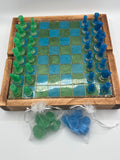 Chessboard/medium/teal and green/gold fleck/ Complimentary Gift - Checker pieces. / Weight- 5 lbs /Item 277