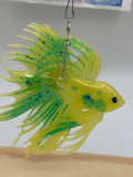 Beta fish mobile/6 inch /yellow and green/blue glitter/heart charm/item number 247