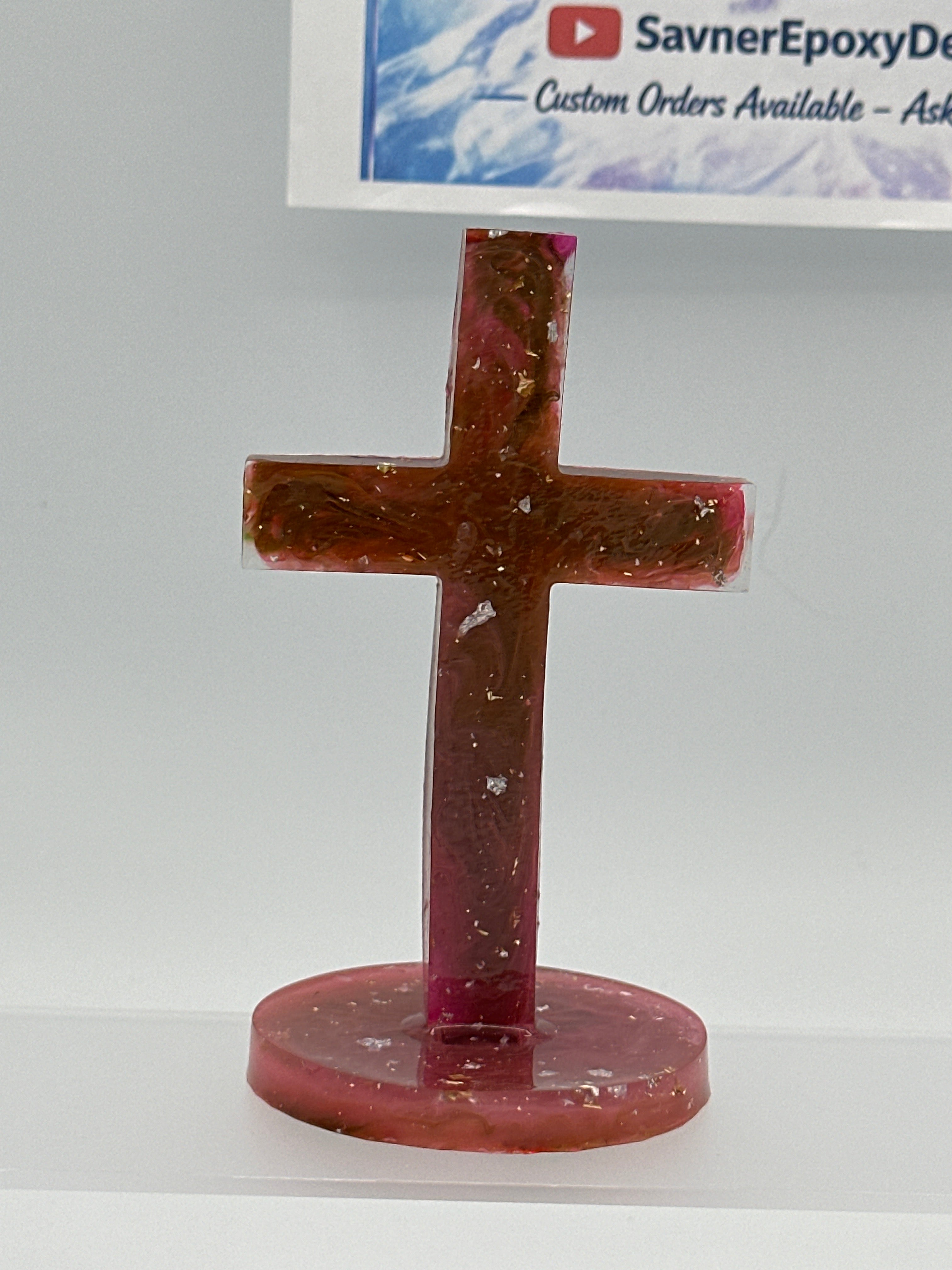 Cross 5.25 inches tall / mauve / brown  / silver and gold fleck / Item 170