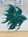 Beta Fish mobile / 6 inch /aquamarine / heart charm item 121