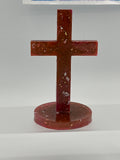 Cross 5.25 inches tall / mauve / brown  / silver and gold fleck / Item 169