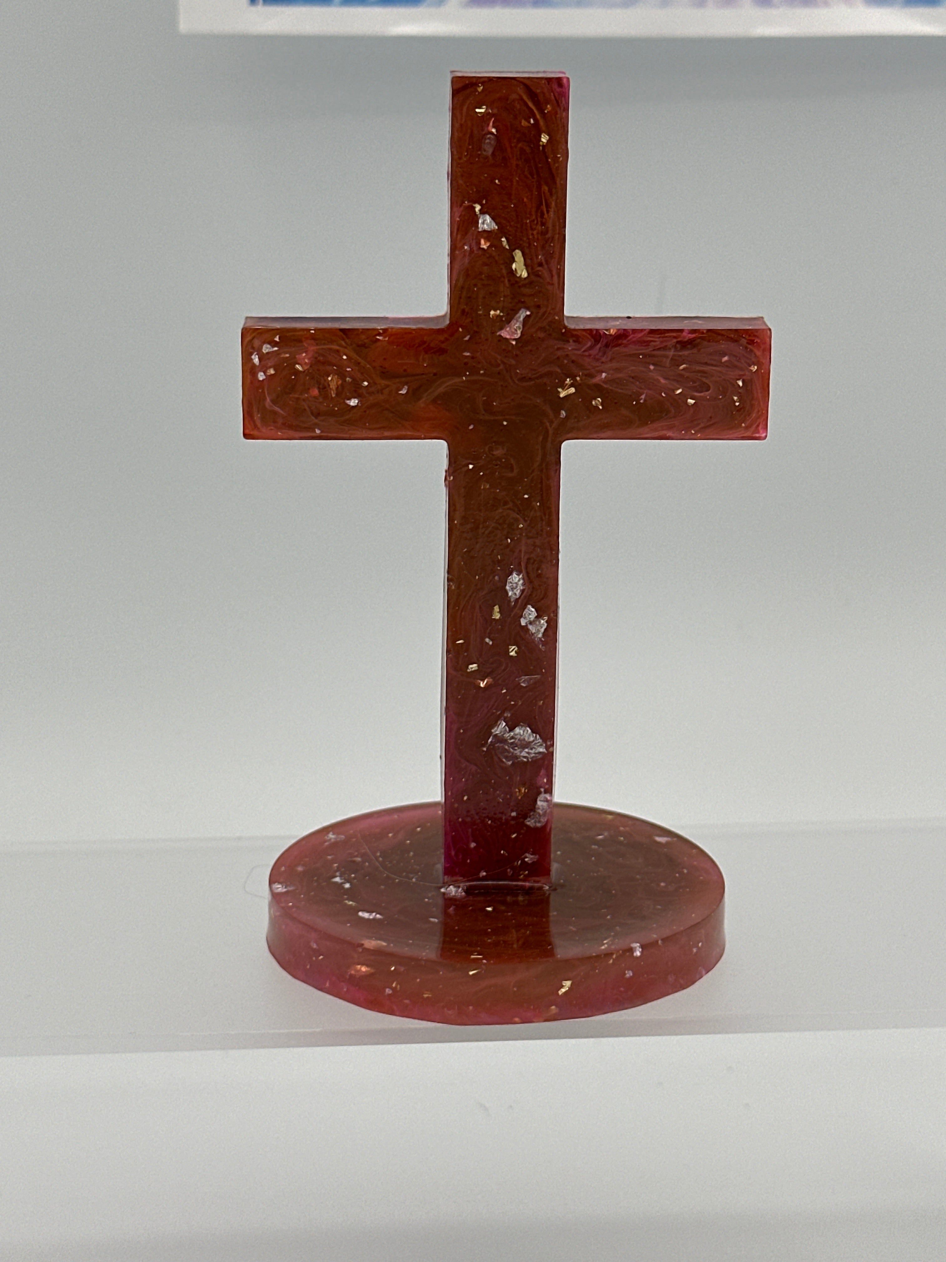Cross 5.25 inches tall / mauve / brown  / silver and gold fleck / Item 169