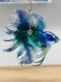 Beta fish mobile /6 Inches /blue and green/Heart charm/item number 248