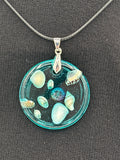Pendant / 1.5 inch /teal glitter/seashell iridescent pearl / item 4