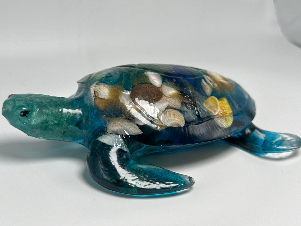 Sea Turtle blue/ 6 inch /sea shell/ fish head. Item 1