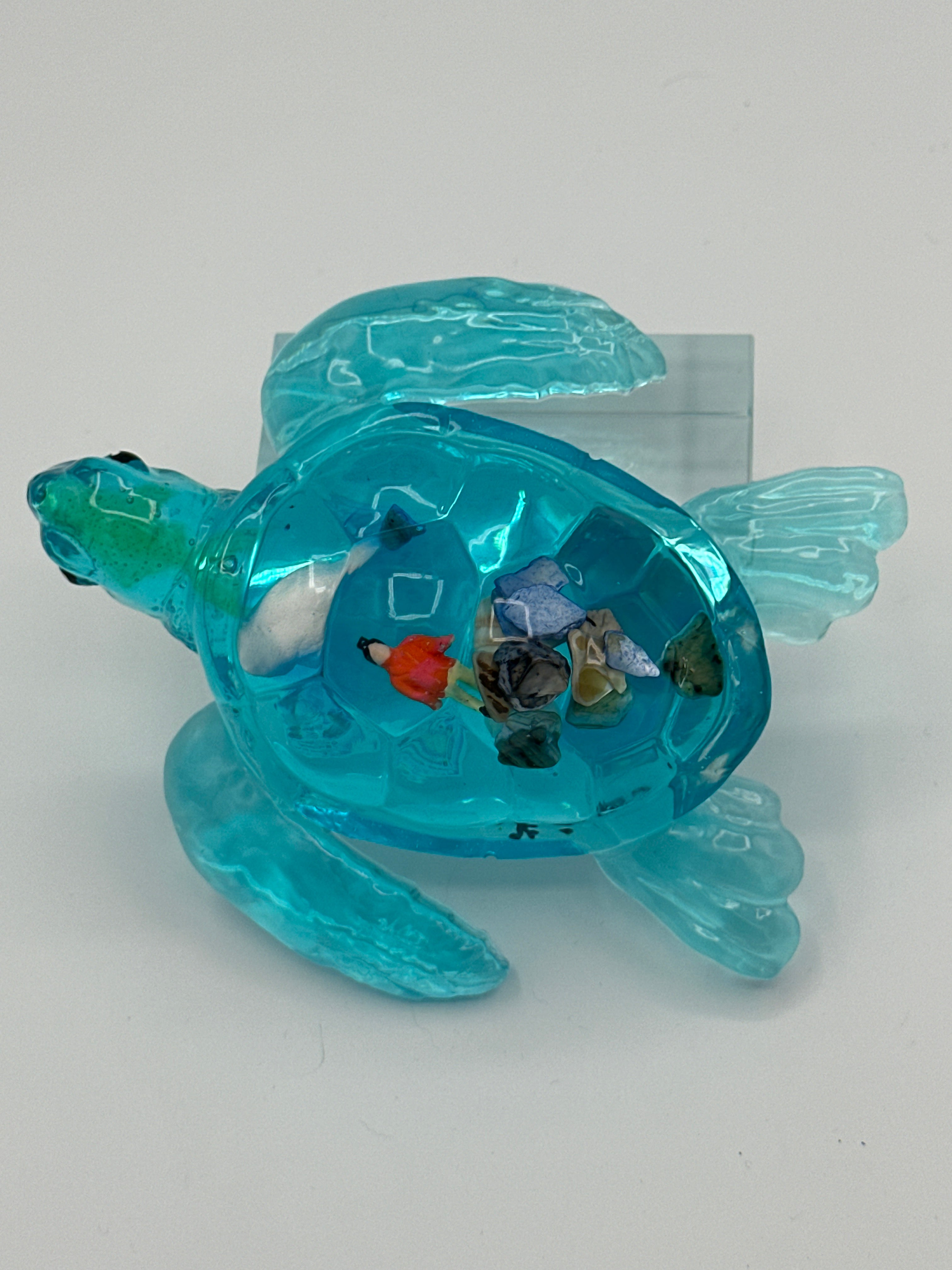 Sea turtle small 5 inches long/color aqua/fish head/Seascape/weight 5.7 ounces item 244