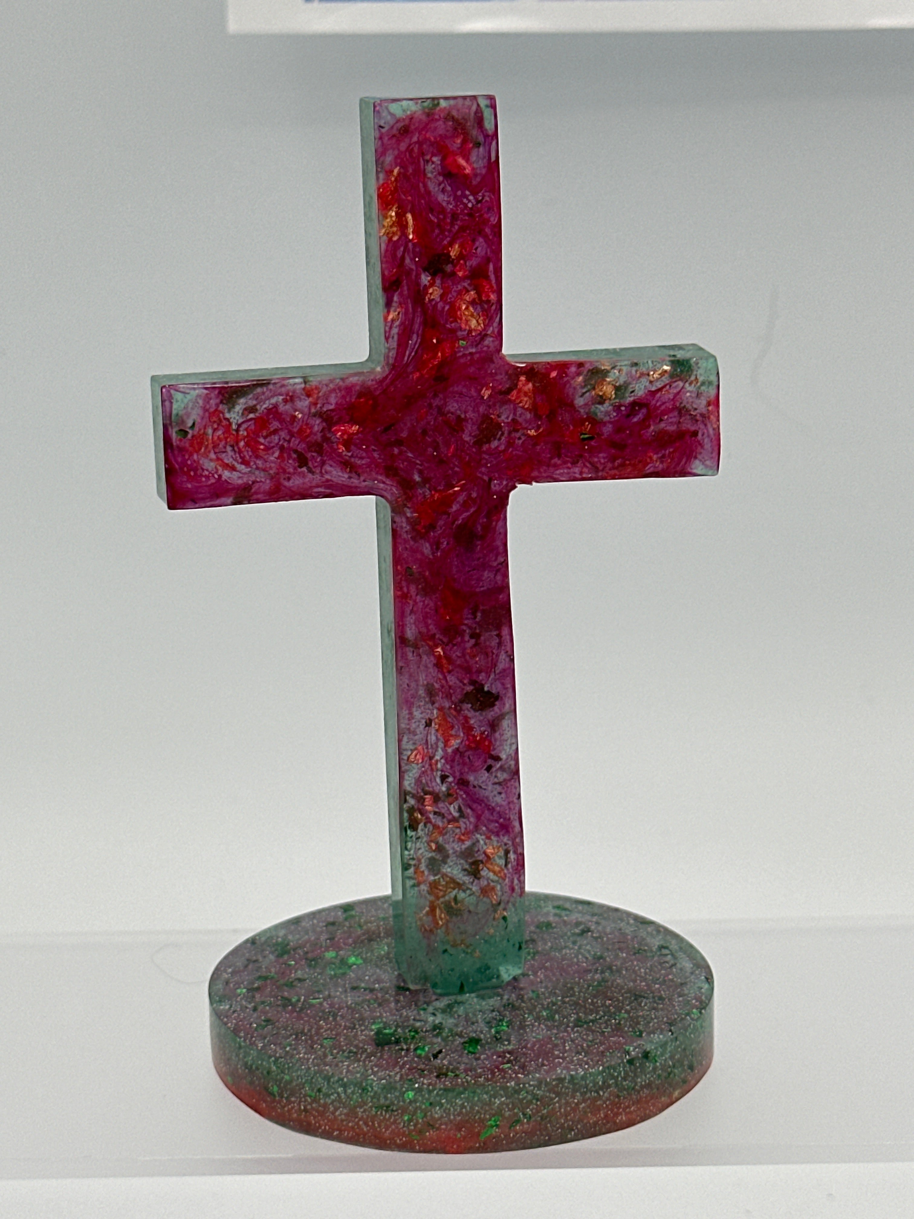 Cross 5.25 inches tall / red and green/ green fleck / Item 137