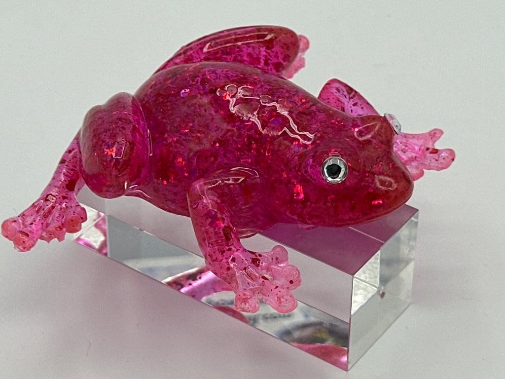 Fancy frog/hot pink/glitter/faux diamond eyes/item 285 blue
