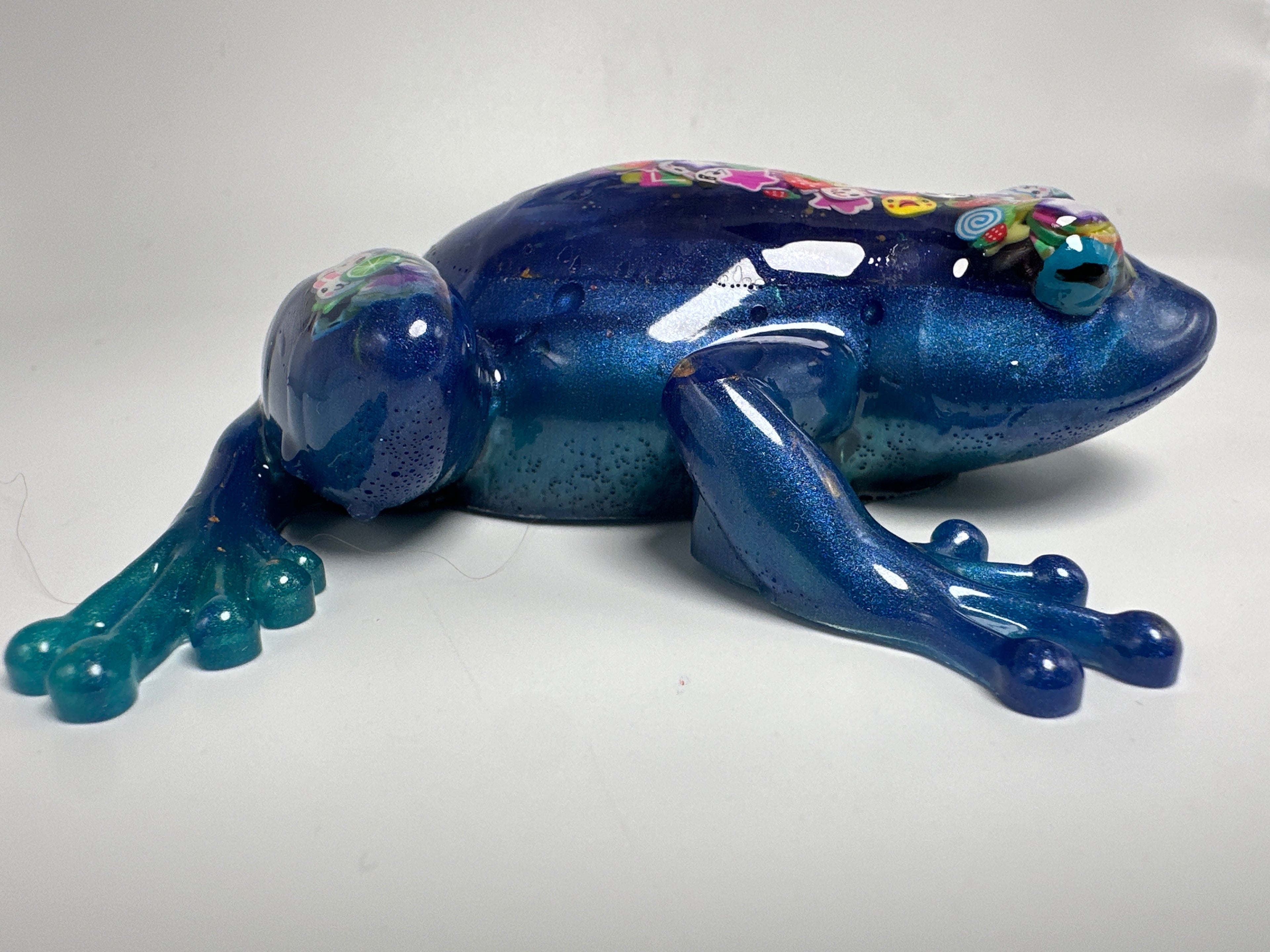 Frog Fancy blue with confetti/ Positive VIBES on underbelly. Item 52