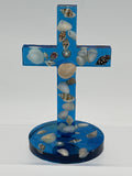 Cross- The Rock / 5.25 inches blue/shells, center pearl. Item 138