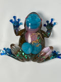 Frog Fancy / blue/ pink and blue checkers. Pink faux crystal eyes. Item 300