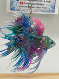 Beta fish mobile /  6 inch /multi colored / gold fleck / heart charm / Item 123