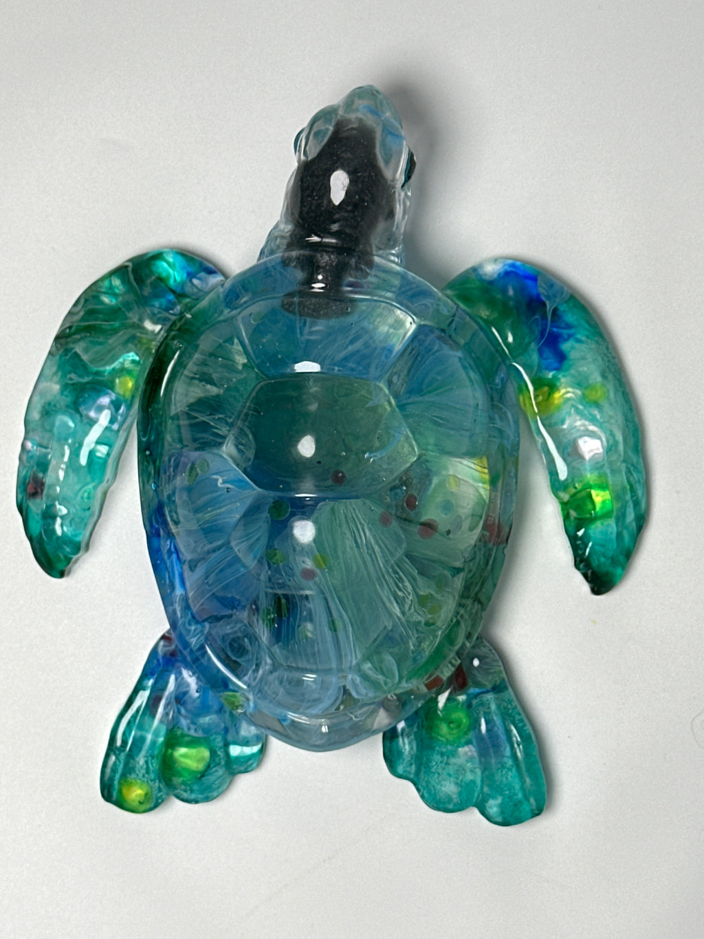 Sea Turtle 5 inch. Smokey blue / jewels. Fish Head. Item 188