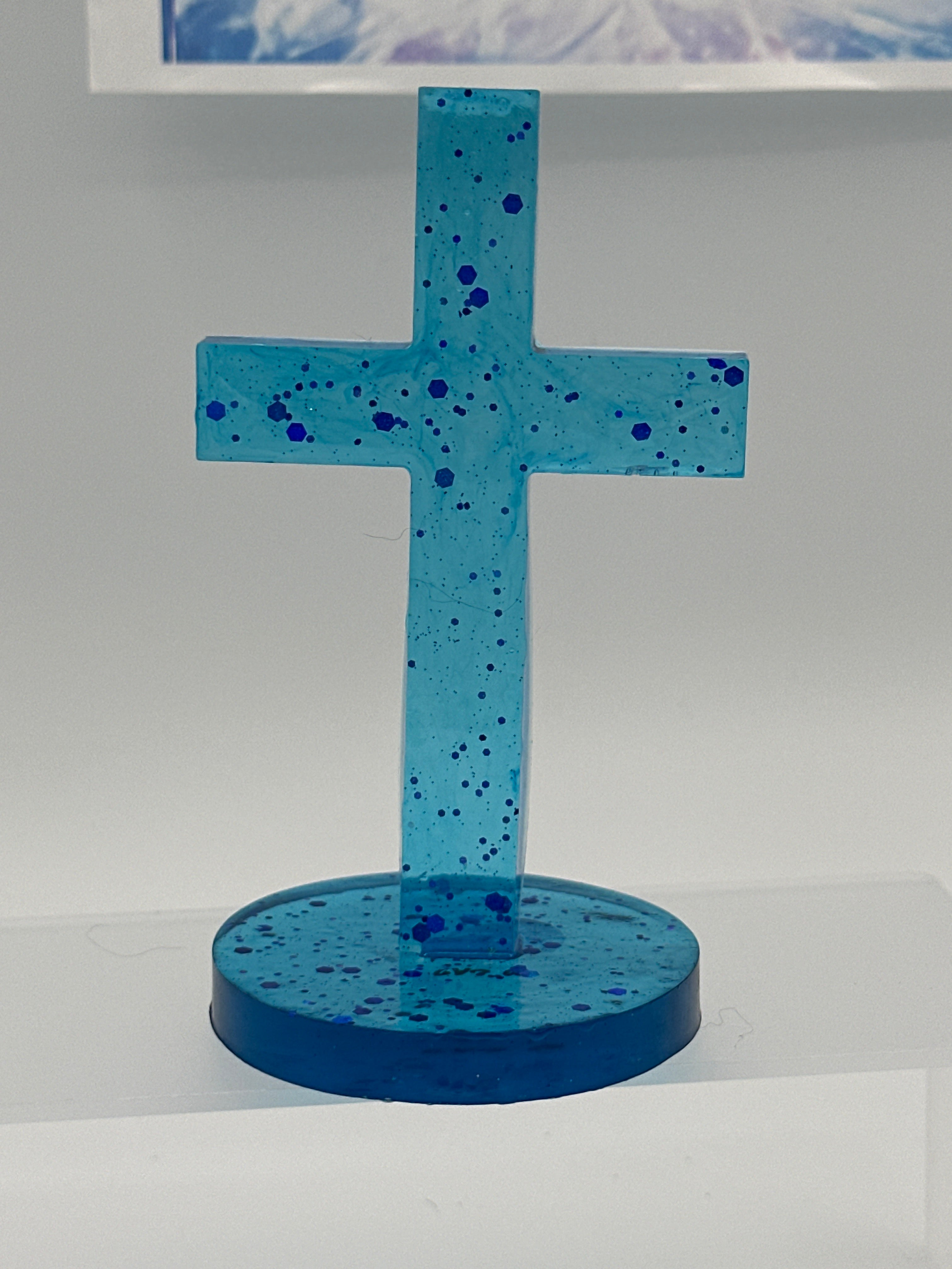 Cross 5.25 inches tall / blue / silver glitter/ Item 231