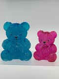 Bears with ribbon roses. Larger blue is 3” smaller pink is 2.25” Item 262 and Item 145