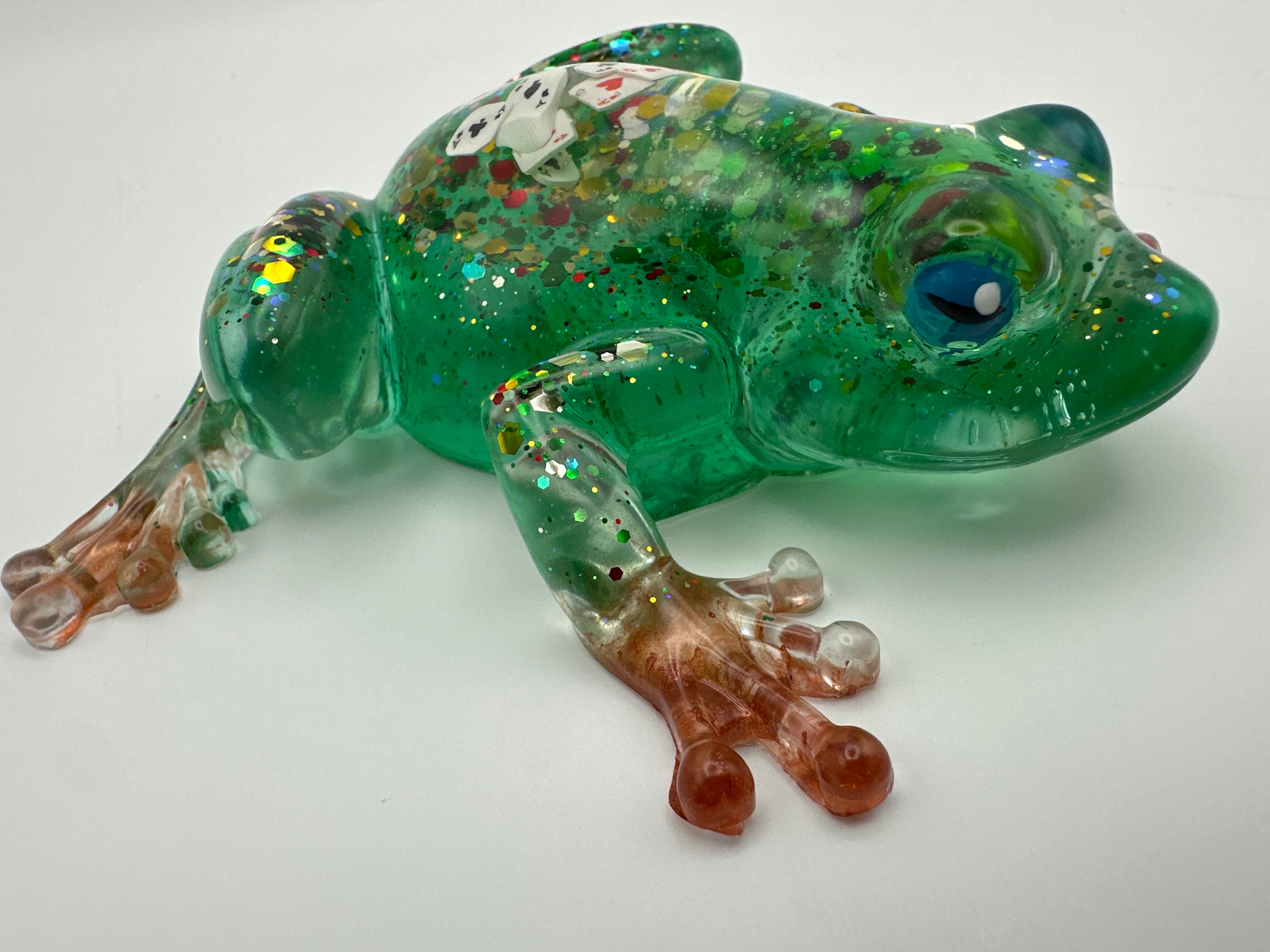 Frog fancy green with playing cards and glitter item #253