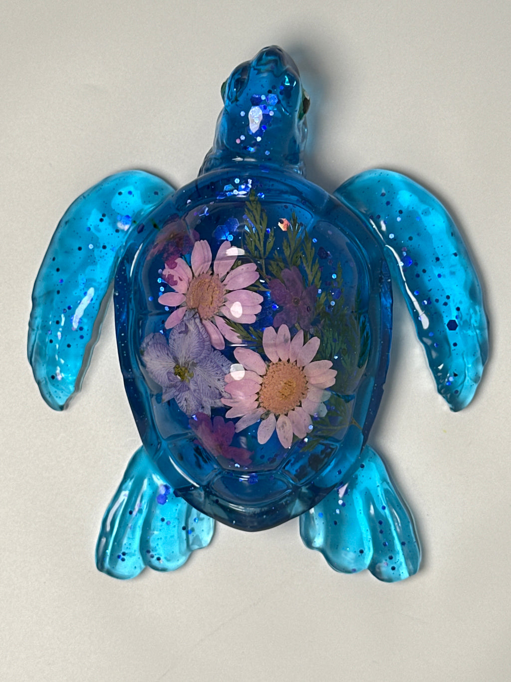 Sea Turtle 5 inch blue/ sparkle-floral. Item 243