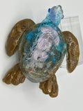 Sea turtle small 5 inches long/color aqua/fish head/jelly fish / weight 5.7 ounces /item 303