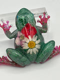 Frog Fancy  /floral/green/red feet glitter/item 62
