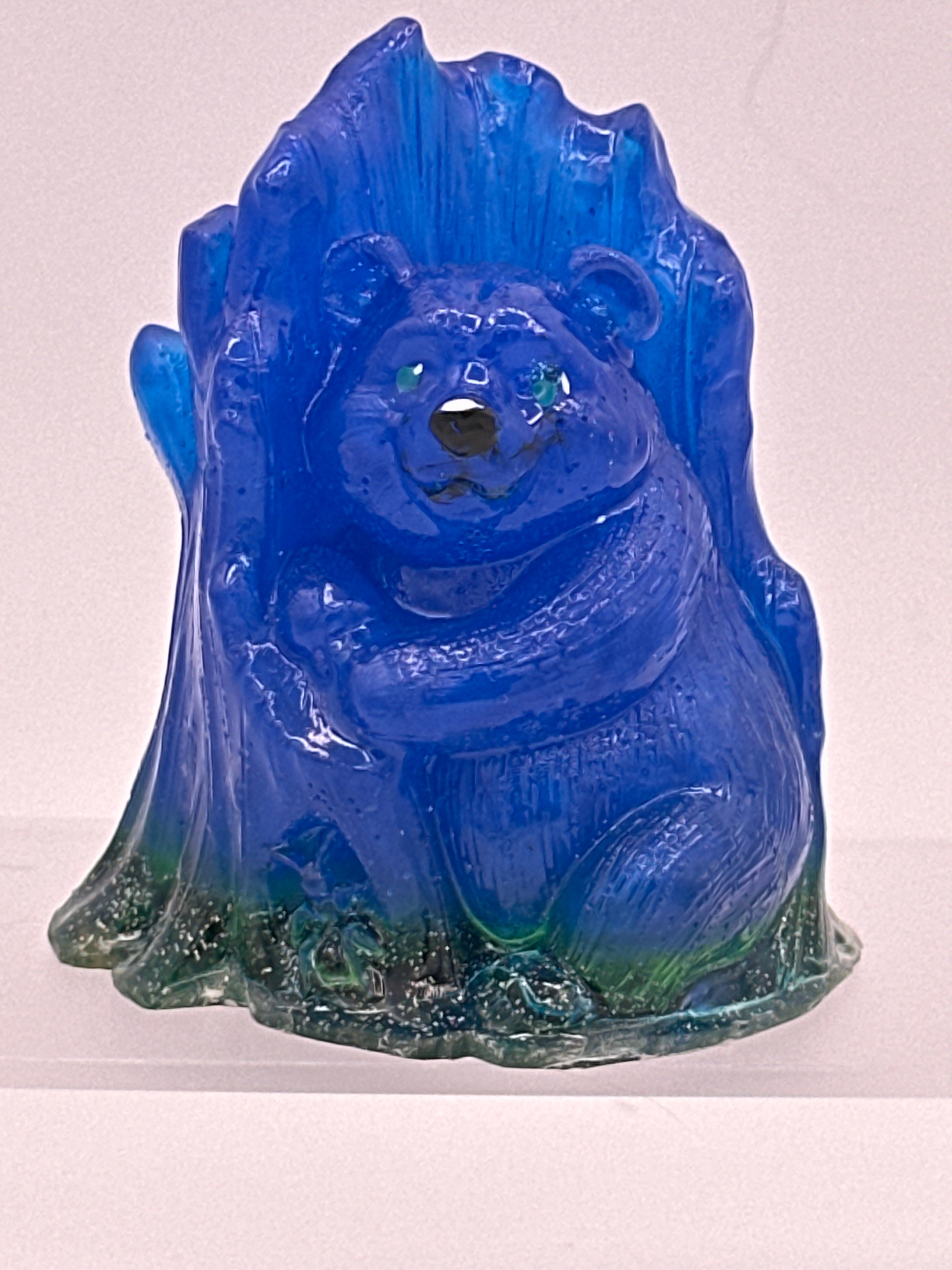 Bear in tree / blue / green / hand-painted face / item 266