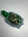 Ground Turtle / 5 inch /green, silver glitter, rock, fish head. Item 307