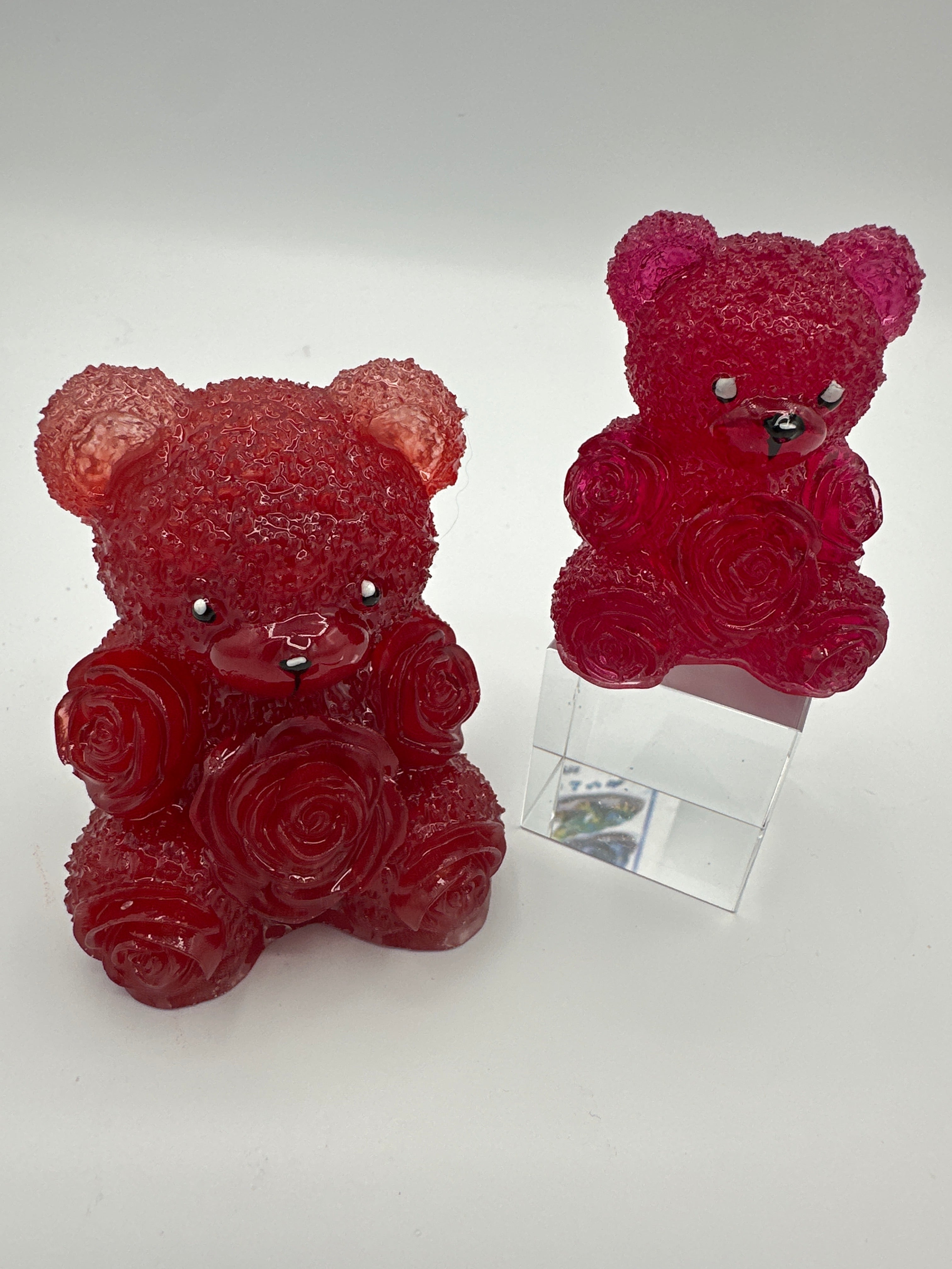 Bear Friends with ribbon roses, Set of 2 / Red