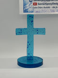 Cross 5.25 inches tall / blue / silver glitter/ Item 232